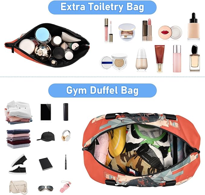 AIXIWAWA Duffel Bags Set Anime Samurai Red Print for Gym Travel with Shoes Compartment Large Capacity
