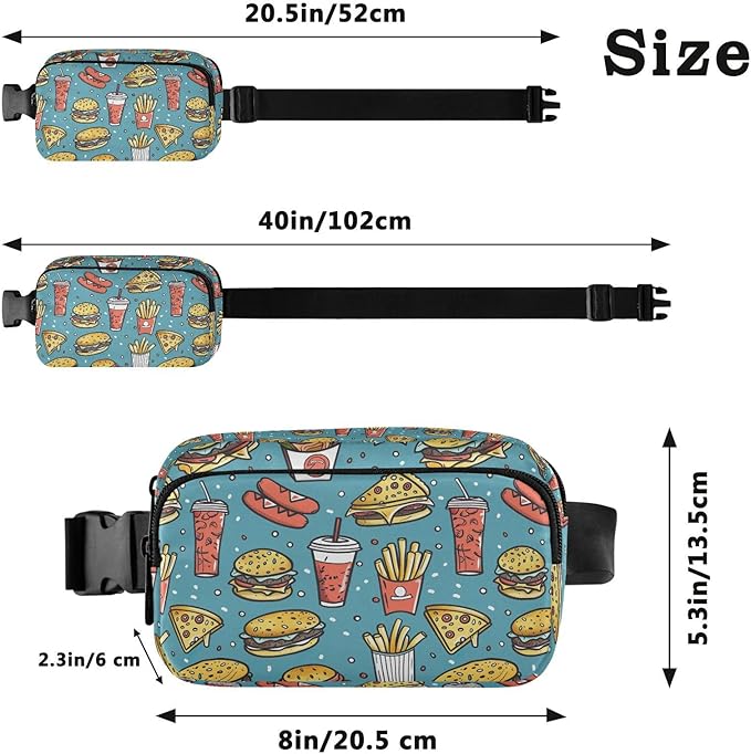 Funny Hamburger French Fries Fanny Pack for Women Men Water Resistant Fashion Waist Packs with Adjustable Strap Belt Bag for Travel Workout Jogging Hiking 21220314