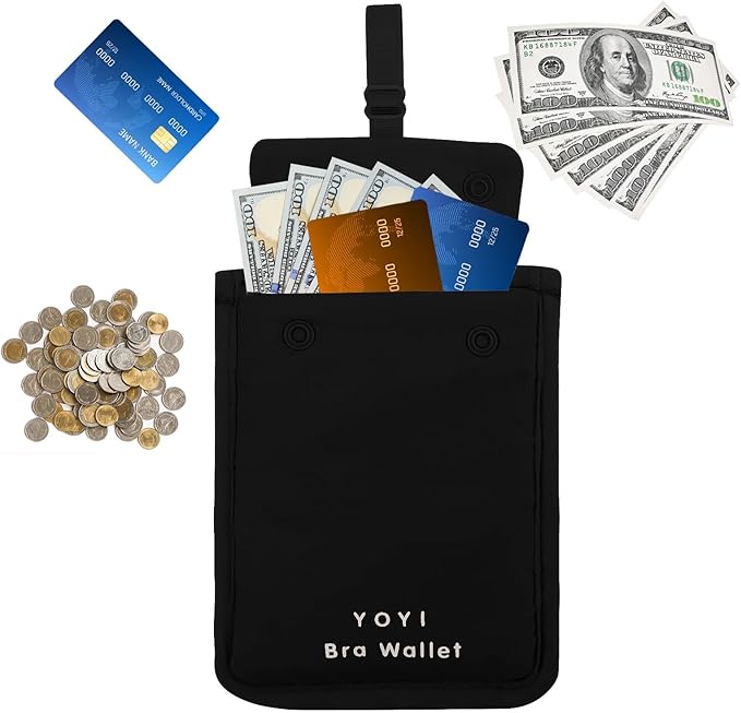 YOYI YOYI RFID Undercover Bra Wallet,Travel Pouch,Secret Pocket - Credit Cards & Money & Valuables with Adjustable,Elastic Strap Suitable for All Bra Sizes Large