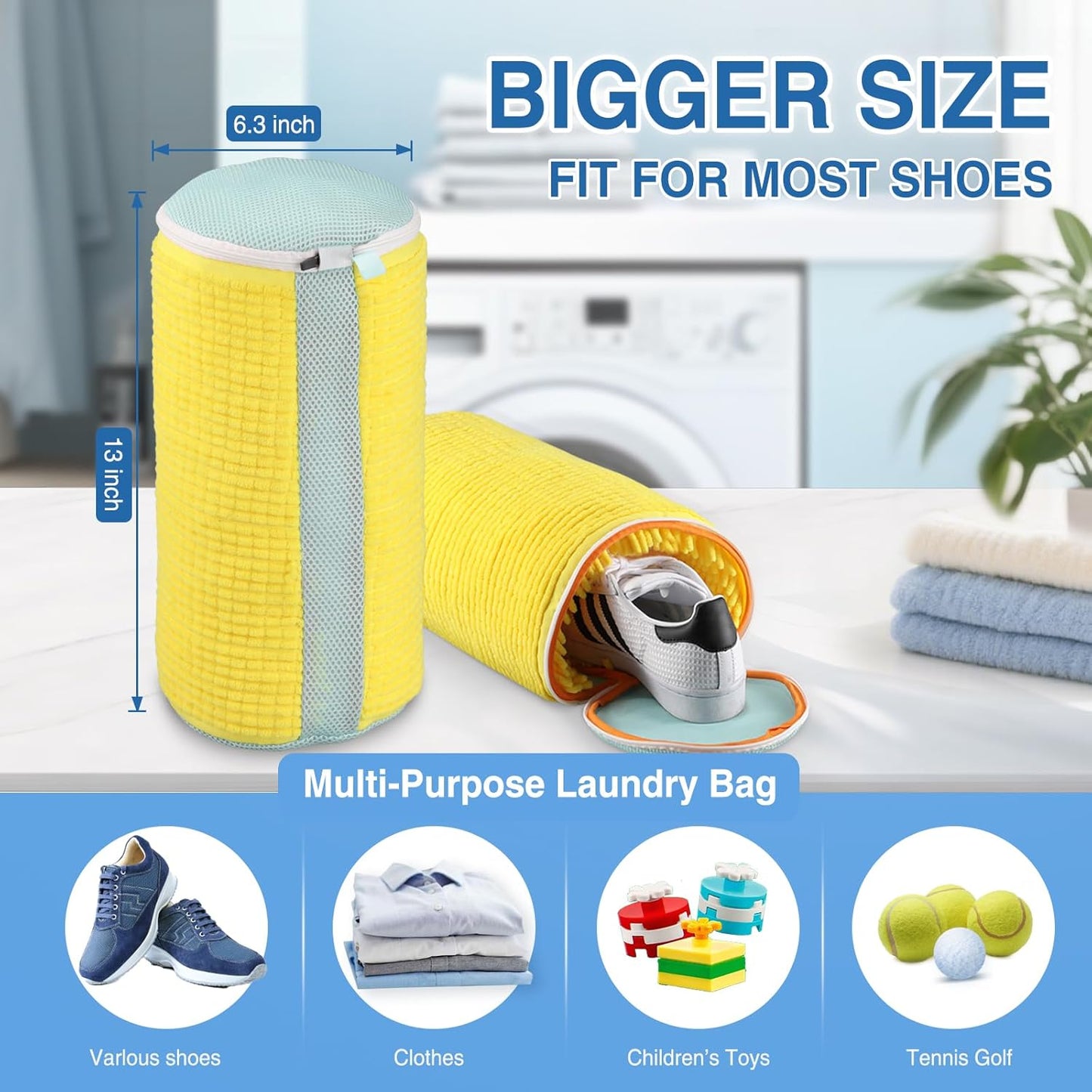 Shoe Washing Machine Bag 2PCS, Reusable Durable Zipper Laundry Bag Shoe Washing Bag for Washer and Dryer, Sneaker Tennis Cleaning Bags, Yellow