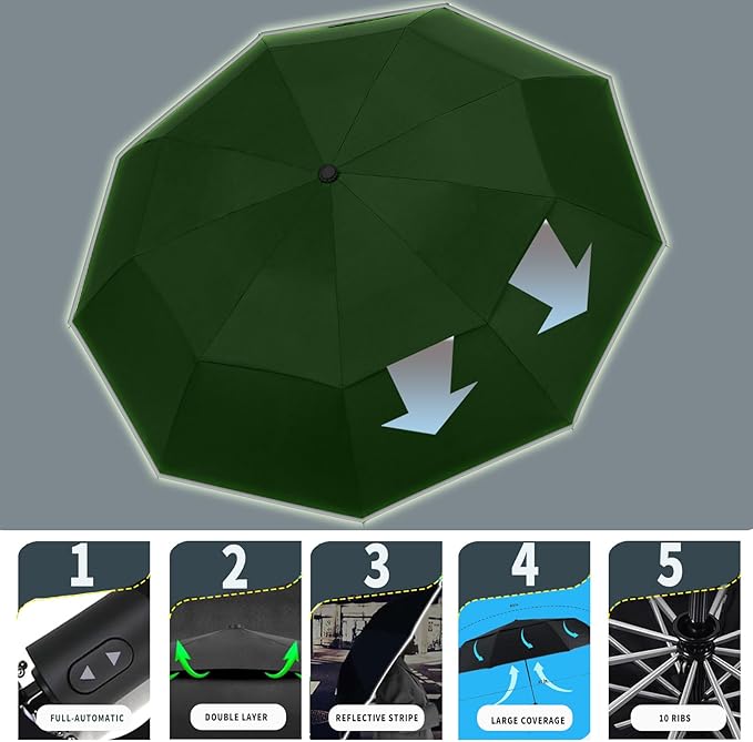 MRTLLOA 42/49 Inch Compact Travel Essentials Umbrella for Rain, Lightweight, Portable, Automatic, Strong, Waterproof Folding Umbrellas for Women, Men and Teenagers