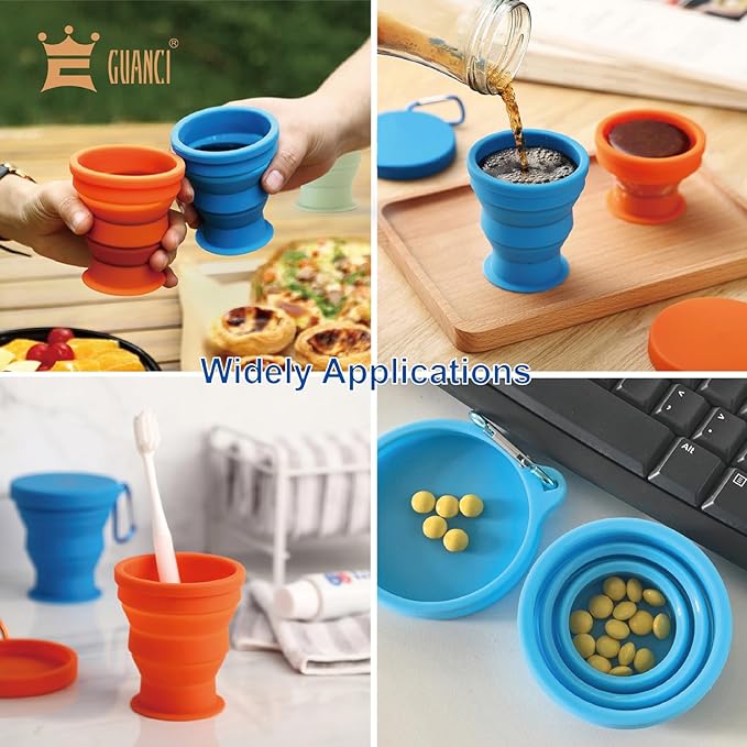 GUANCI Silicone Collapsible Travel Cup Set Silicone Folding Camping Cup with Lids Foldable Drinking Cup Sets Portable Dishwasher Safe for Outdoor Hiking Travel Sport | Collapsible, Folding, Foldable, Sets, Portable, Dishwasher Safe