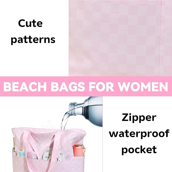 LEDAOU Beach Bag Waterproof Sandproof Women Beach Tote Pool Bag with Zipper for Swim Gym Grocery Travel with Wet Pocket | Sandproof, with Zipper, for Gym, Grocery, Travel, with Wet Pocket