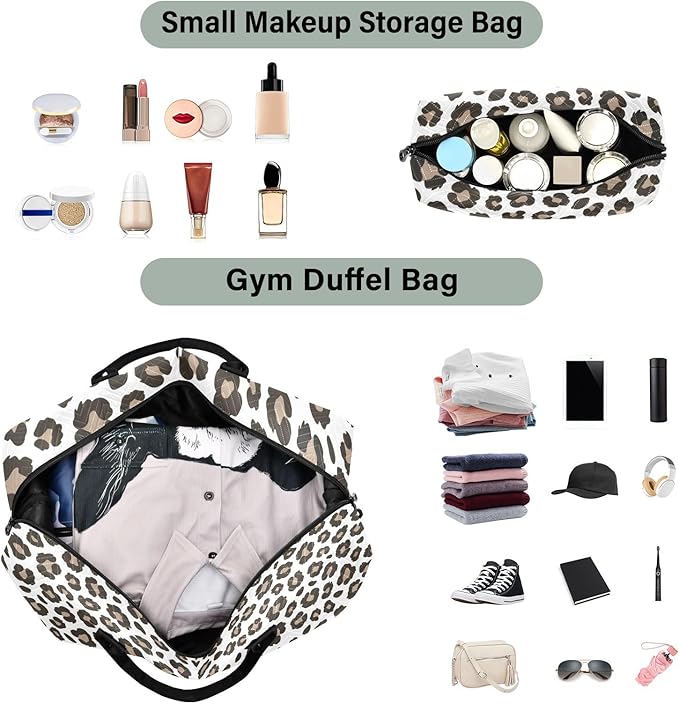 Travel Duffle Bag, Leopard Print Gym Bag with Storage Bag Weekender Overnight Bag for Men Women Trip Sports Yoga