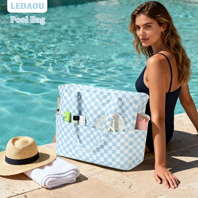 LEDAOU Beach Bag Waterproof Sandproof Women Beach Tote Pool Bag with Zipper for Swim Gym Grocery Travel with Wet Pocket | Sandproof, with Zipper, for Gym, Grocery, Travel, with Wet Pocket