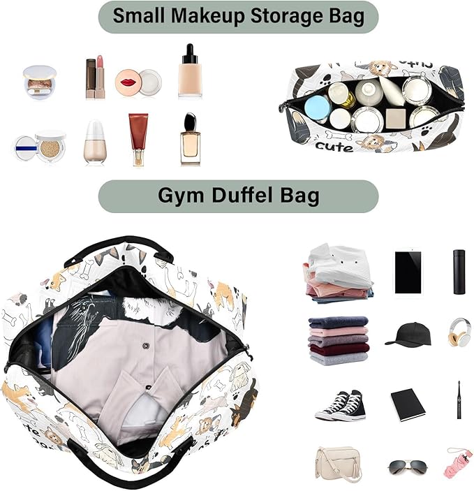 Cute Dogs Quilted Travel Bags Weekender Duffle Bags With Toiletry Bag Carry on Overnight Duffels Yoga Gym Bag for Airplanes Business Sports