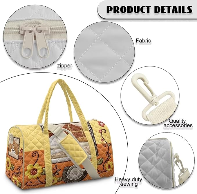 COEQINE Large Duffle Bag For Travel Women Yellow Sunflower Camper Print Quilted Tote Bag Large Car Shoulder Purses for Womens Gym Overnight Luggage Bag with Trolley Sleeve