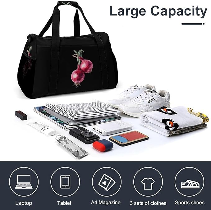 Red Onions Duffle Bag Gym Bag for Workout Travel Tote with Detachable Straps