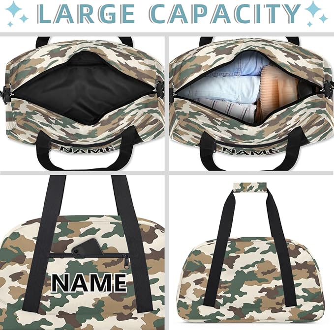 Camo Brown Green Mini Gym Bag 18 inch for Women Men Waterproof Custom Camouflage Travel Duffel Bag Carry On Overnight Tote Nurse Bag for Work Fitness Hiking