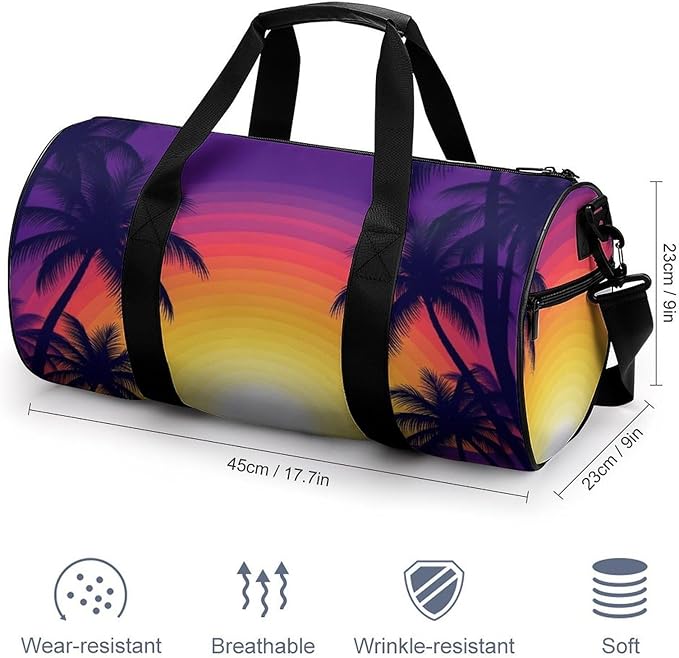 Durable Travel Gym Sports Bag Hawaiian Palm Tree Ocean Theme (2) Workout Lightweight Foldable Overnight Bag Training Workout Bags