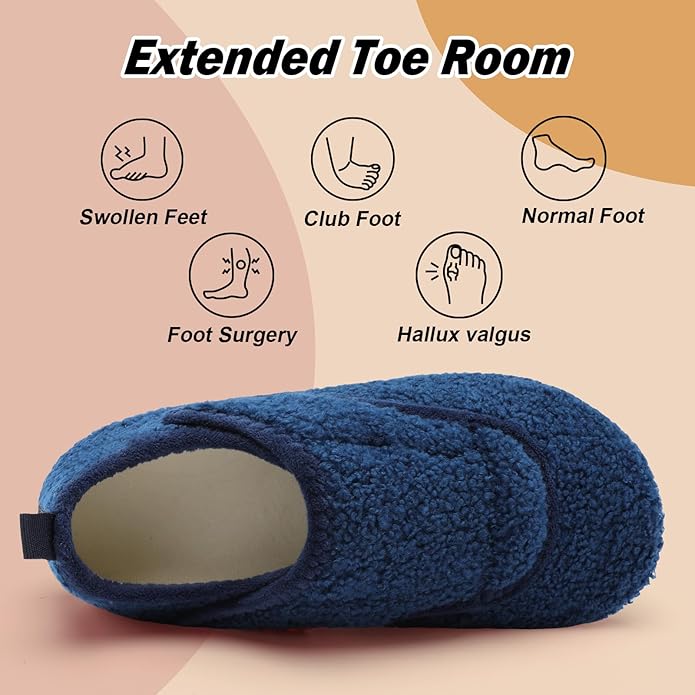 BARERUN Slippers for Women Men Wide House Diabetic Shoes for Women Men Warm Arthritis Edema Swollen Neuropathy Socks Slip on Adjustable Fuzzy Comfy Soft Womens Mens Bedroom Sliipers