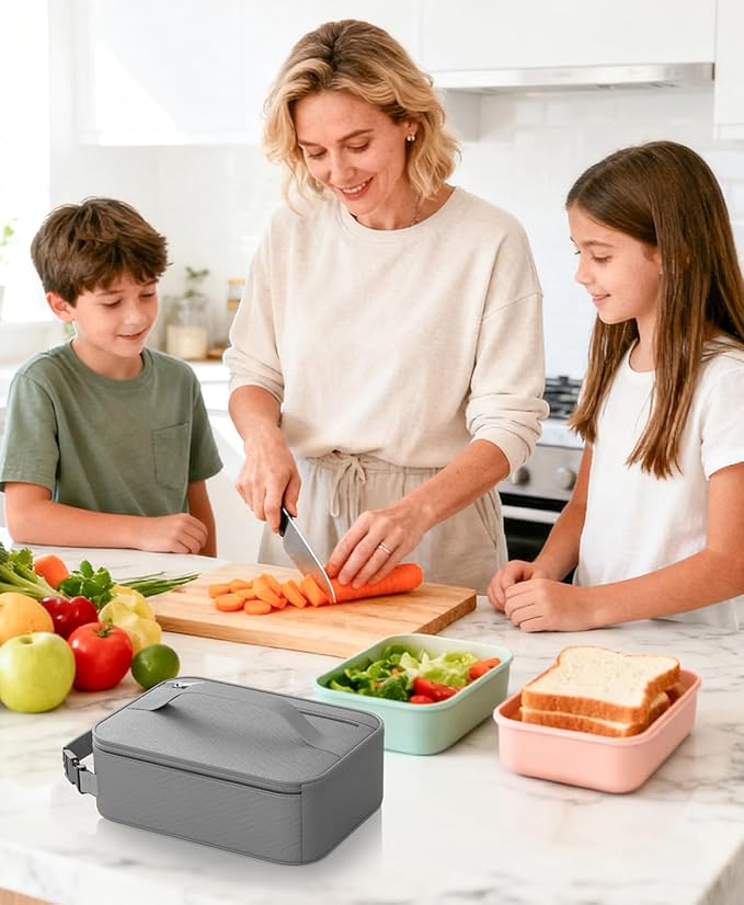 HowFly Small Lunch Bag - Insulated Lunch Box Bag for Women Men - Portable Thermal Reusable Meal Cooler Bags with Buckle Handle for Work School - Gray