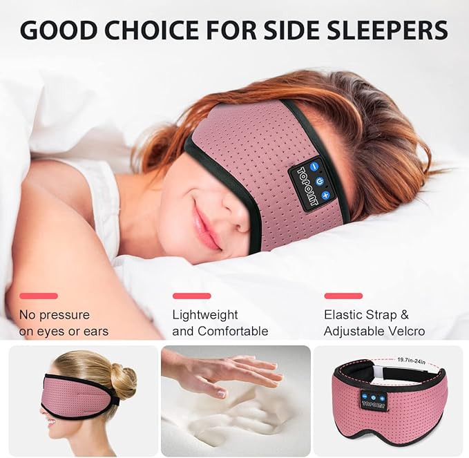 TOPOINT Sleep Mask with Bluetooth Headphones, Breathable Silk Eye Mask for Sleeping Men Women, Bluetooth Sleep Mask Blackout with Speakers, Microphone Handsfree, USB C for Travel Meditation Gifts