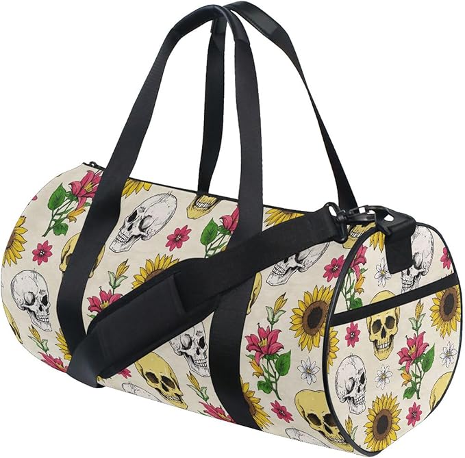 MNSRUU Sports Duffel Bags, Gothic Skull Sunflower Athletic Gym Bag Overnight Workout Travel Tote Luggage for Men Women Yoga