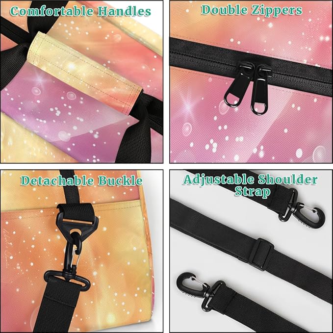 Custom Name Glitter Rainbow Girls Gym Travel Duffle Bag with Front Zipper Pocket Personalized Sports Bag for Overnight, Weekender, Carry On,Workout & Dance, 18.9 * 8.7 * 10.6 in