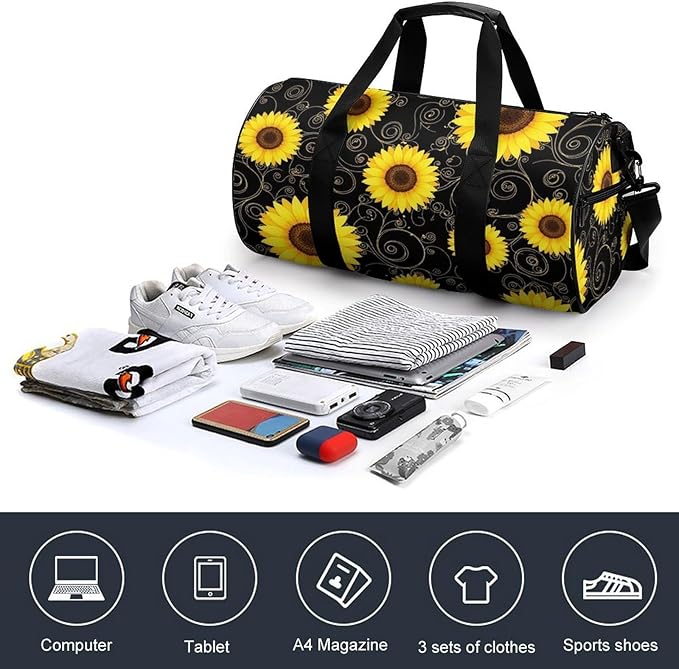 Basketball Football Weekender Bag Floral Sunflower (31) Carry on Beach Yoga Overnight Luggage Bag Sports Gym Bags for Men Women