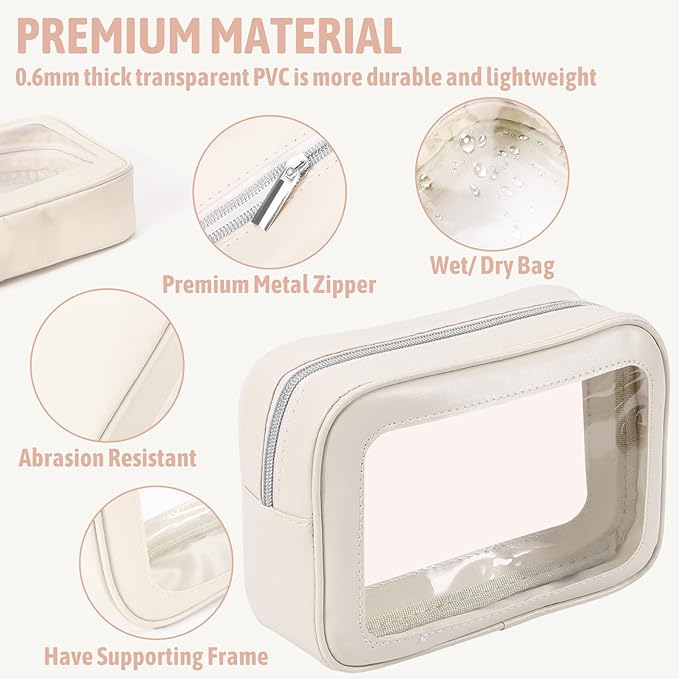 3PCS Clear Toiletry Bag,TSA Approved Travel Makeup Pouch with Zipper for Cosmetics and Toiletries，Diaper Bag Organizer Pouch Set,Women's Purse Organizer and Clear Car Bag