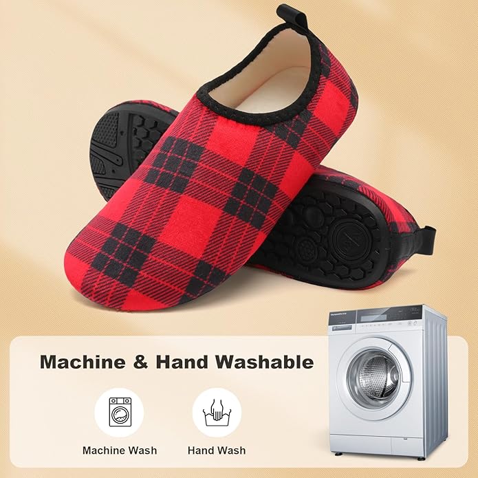 QFH Womens & Mens Cozy House Slippers - Portable Travel Shoes with Flexible Rubber Sole & Soft Velvet Lining