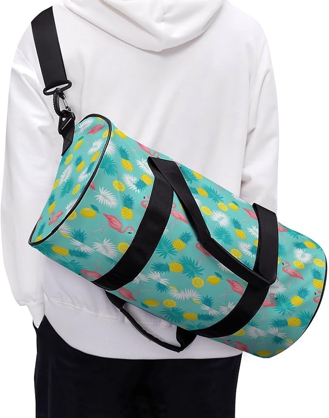 Travel Duffle Bag Pink Flamingo Pineapples And Exotic Leaves Carry On Weekender Bags Foldable Overnight Bag Workout Lightweight Bags
