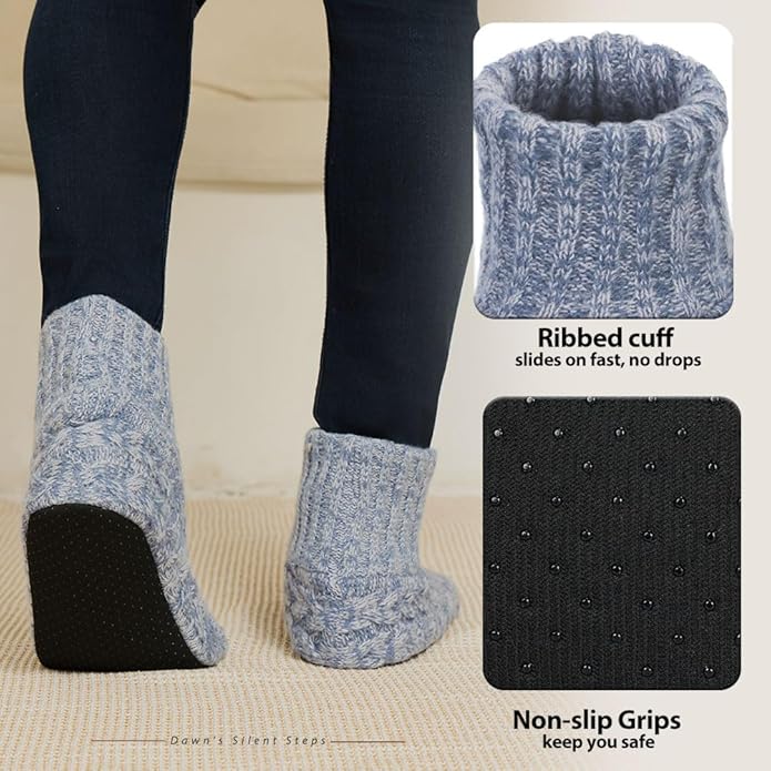 LEMZONE Mens Fuzzy Slipper Socks with Grippers, Winter Warm Sherpa Lined Indoor House Shoes Christmas Gifts for Dad Husband Boyfriend