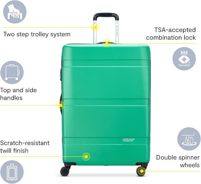 United Colors of Benetton Now! Hardside Luggage with Spinner Wheels, Green, Checked-Large 27 Inch