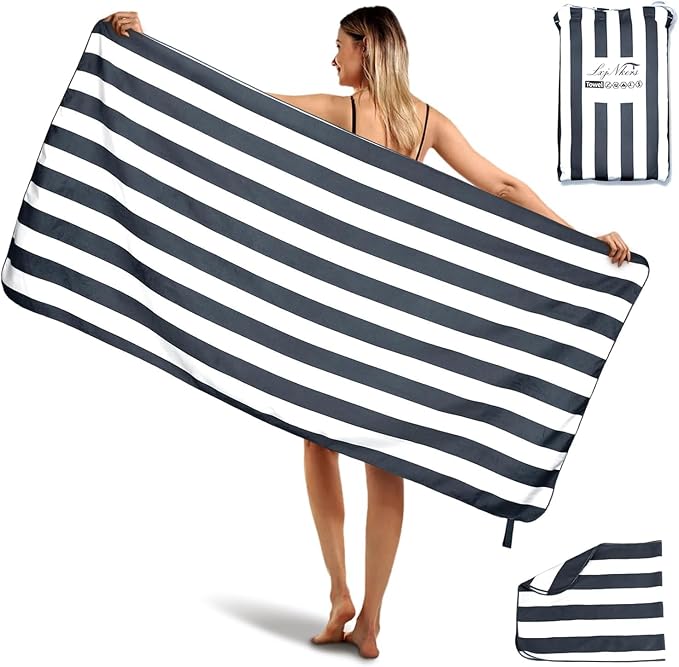 2-Pack Microfiber Beach Towels Set (63"x31.5" + 31.5"x16") | Oversized Quick Dry Sand Free Travel Towel for Beach Pool Gym Camping (Navy Blue)