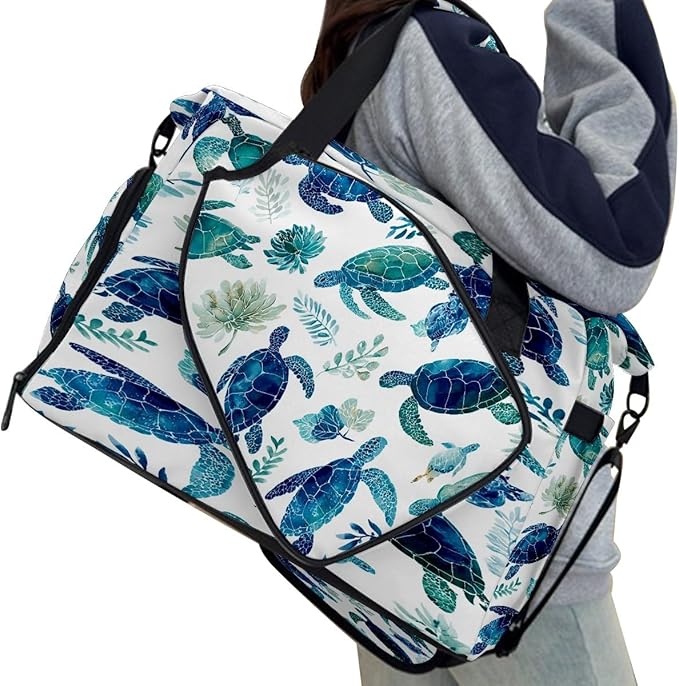 Fresh Turtle Blue Gym Bag for Women & Tennis Bag, Large Sports Duffel Bag Waterproof with Ventilated Shoe Compartment & Front Racket Sleeve, Lightweight Travel Weekender Overnight Bag