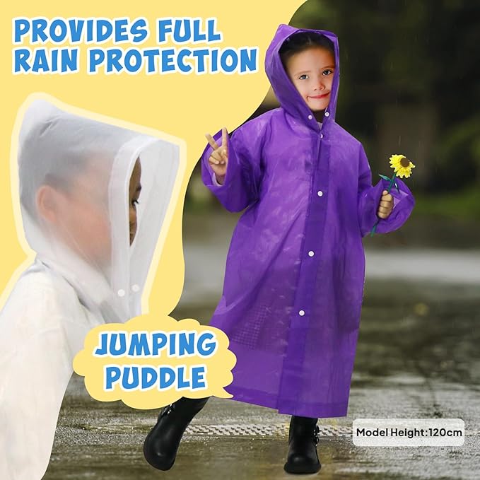 ANYOO Kids Rain Poncho with Hood Lightweight Emergency Raincoat Reusable Boys and Girls Rain Jacket for Disney Travel Outdoor