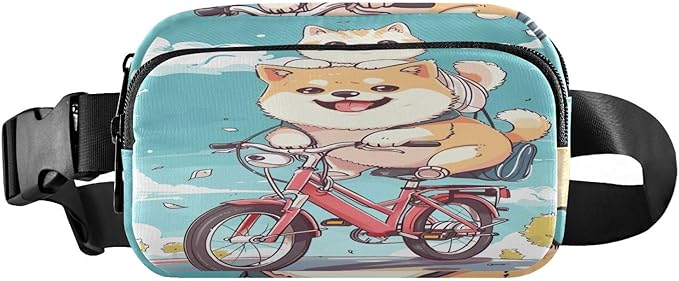 Cute Corgi Dog Cat Riding Bike Fanny Pack for Women Men Water Resistant Fashion Waist Packs with Adjustable Strap Belt Bag for Travel Workout Jogging Hiking 21220564