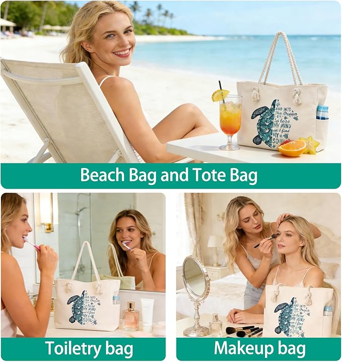 Beach Bags for Women Large Waterproof Beach Travel Tote Bags Sandproof Swim Pool Bag Canvas Zipper Big Tote