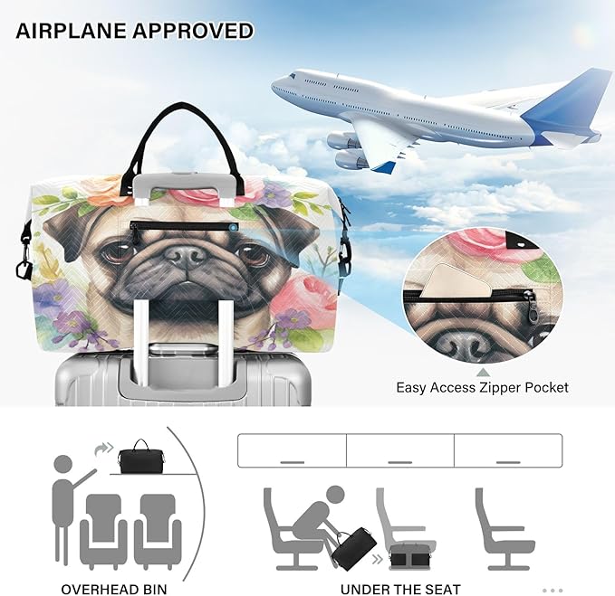 Pug Dog Travel Duffle Bag Gym Yoga Carry on Bags for Men Women Weekender Bag