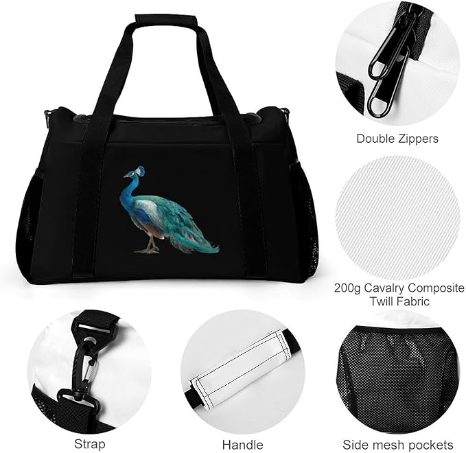 Peacock Bird Duffle Bag Gym Bag for Workout Travel Tote with Detachable Straps