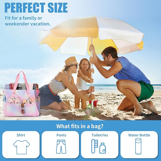 Beach Bags for Women, Large Waterproof Sandproof Swim Pool Bag with Dry Wet Seperated Pocket Utility Tote Bag