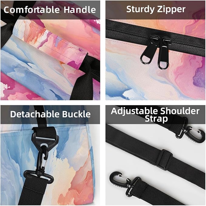 Sports Duffel Bags, Pink Blue Watercolor Splashes Water-Resistant Gym Duffle Bag for Men Women, Lightweight Weekender Overnight Bag for Fitness, Workout, Travel