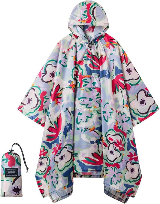 Hooded Rain Poncho for Adults - Waterproof Rain Coat and Lightweight Jacket 3-in-1 Multi-Function with Pockets