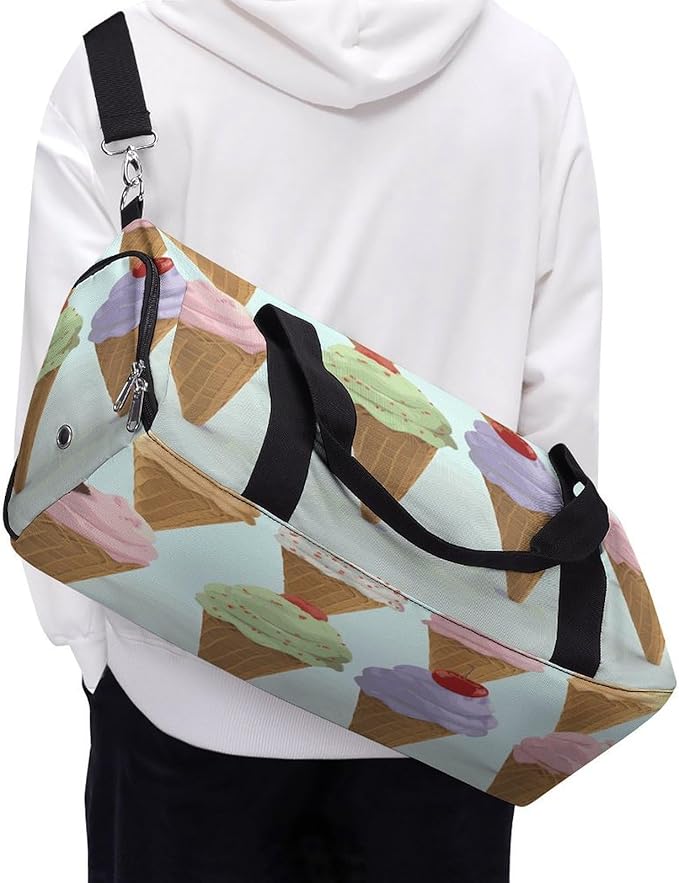 Oxford Cloth Ice Cream Cones Gym Bag,Duffle Bag with Shoes Compartment And Adjustable Shoulder Straps，Weekender Bags for Men Women.