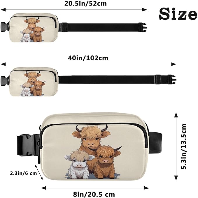Highland Cow Highscottish Cattle Fanny Pack for Women Men Water Resistant Fashion Waist Packs with Adjustable Strap Belt Bag for Travel Workout Jogging Hiking 21218013