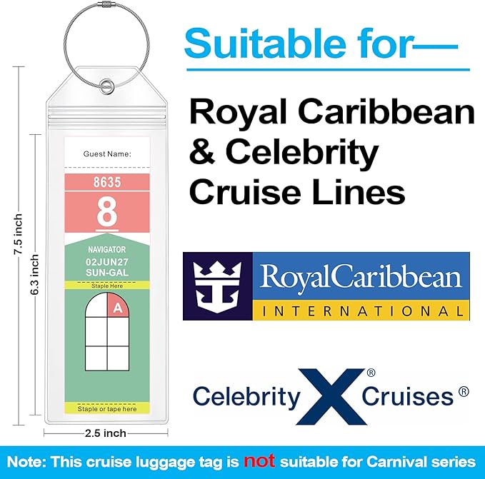 Cruise Luggage Tag Holder for Royal Caribbean Ships & Celebrity, 6Pack Clear Tags Cruise Travel Essentials for 2025-2026