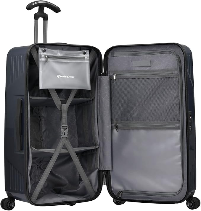 Traveler's Choice Ultimax II Polycarbonate Hardside Luggage with Spinner Wheels, Matte Navy, 28-Inch Medium Trunk