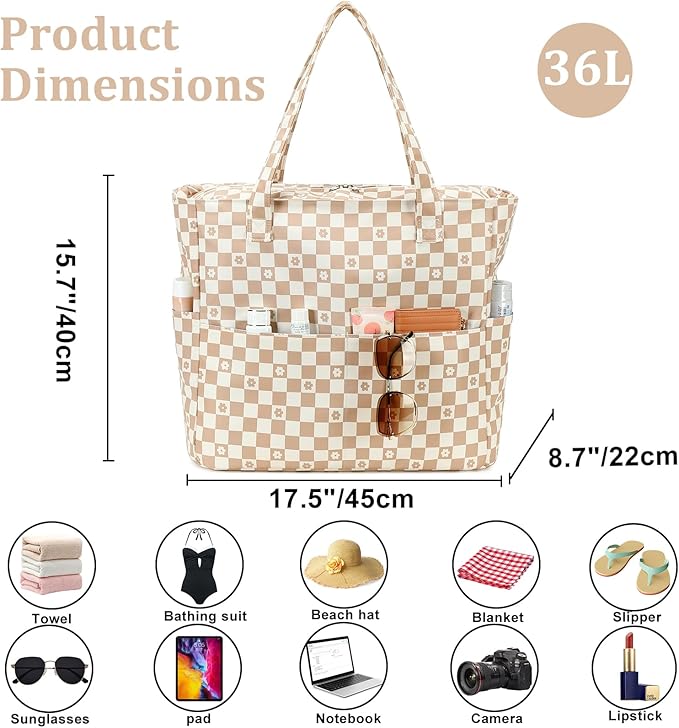 LEDAOU Beach Bag Waterproof Sandproof Women Beach Tote Pool Bag with Zipper for Swim Gym Grocery Travel with Wet Pocket | Sandproof, with Zipper, for Gym, Grocery, Travel, with Wet Pocket