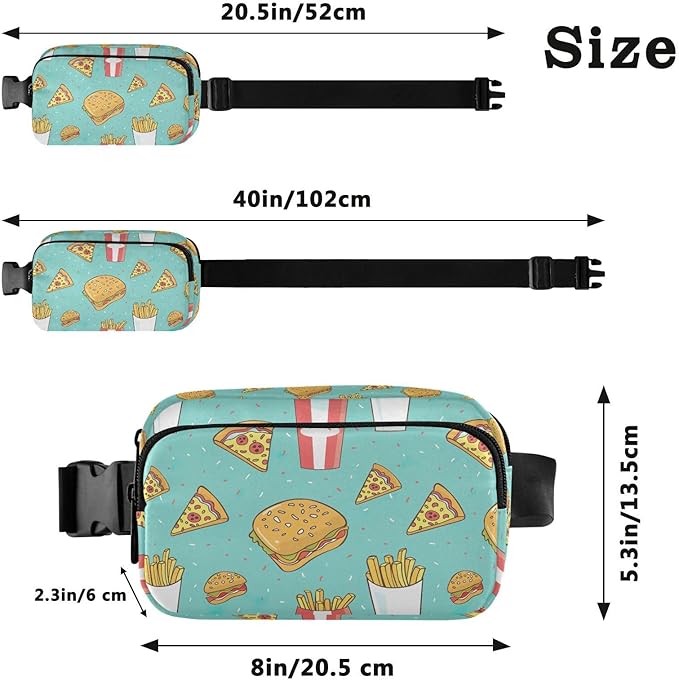Funny Hamburger French Fries Fanny Pack for Women Men Water Resistant Fashion Waist Packs with Adjustable Strap Belt Bag for Travel Workout Jogging Hiking 21220317