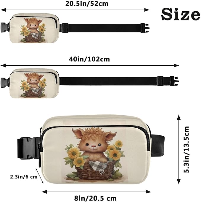 Kawaii Highland Cow Sunflowers Basket Fanny Pack for Women Men Water Resistant Fashion Waist Packs with Adjustable Strap Belt Bag for Travel Workout Jogging Hiking 21218102