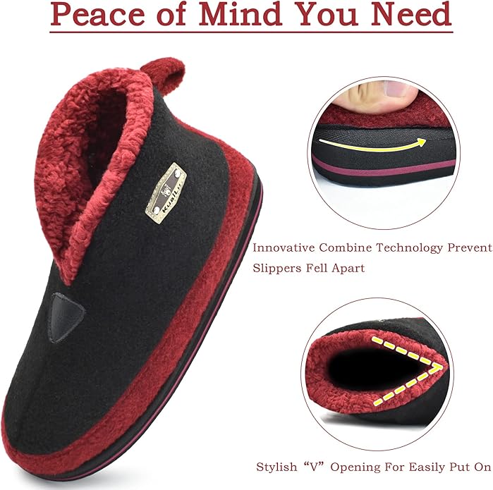 KuaiLu Mens House Slippers Booties Cozy Memory Foam Boots Warm Plush Lining Winter Felt Home Bedroom Slipper Socks Indoor Outdoor Non-Slip Shoes