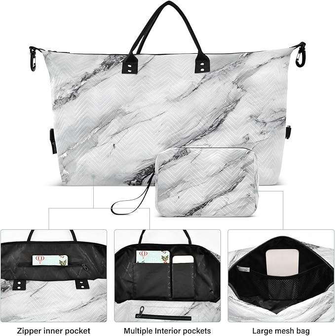 White Marble with A Hint Of Black Pattern Travel Duffle Bag Gym Yoga Carry on Bags for Men Women Weekender Bag