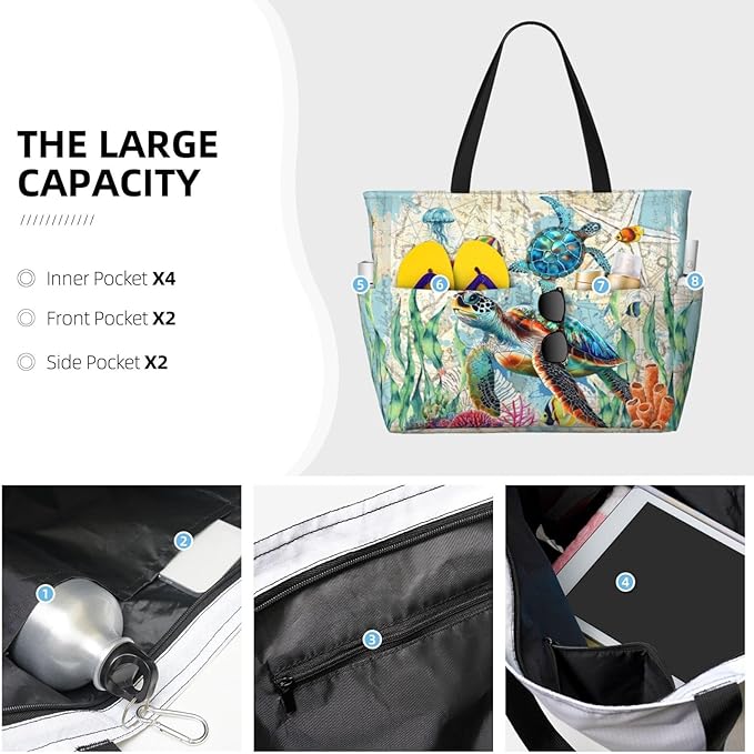 Beach Bag Tote Bags Waterproof Sandproof for Women Large Beach Tote Bag Foldable with Pockets for Weekend Vacation