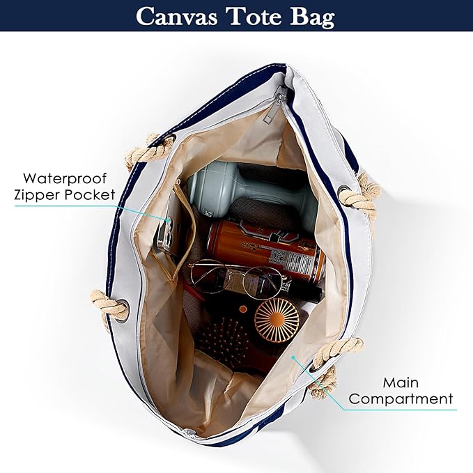 Pleneal Beach Bags For Women - Large Beach Bags with Zipper Waterproof Sandproof Swim Pool Beach Bag