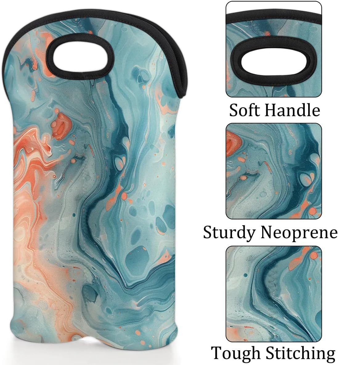 Wine Carrier Tote Personalized Bag for 2 Bottles - Neoprene Wine Bottle Holder with Carry Handle, Wine Protective Bag Insulated Bag Beer Cans Water Bottle Holder for Travel Picnic,Style25