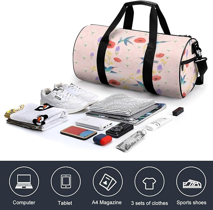 Sports Gym Bag for Women Men Travel Duffel Bag Tote Weekender Bag Hummingbird Bush Carry on Overnight Bag for Travel Swimming Fitness Workout Sports Duffle Bag
