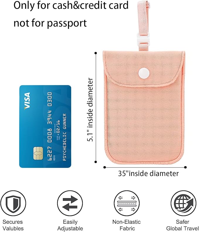 2 Pieces Hidden Bra Wallet, Travel Neck Pouch & Secert Money Pocket for Woman to Keep Valuables Safe for Secure Travel with Adjustable, Elastic Strap (Pink,Fleshcolor)