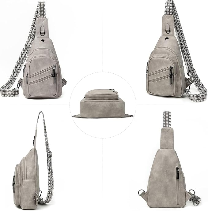 7L Crossboydy Sling Bag for Women Vegan Leather Crossbody Purse Fanny Pack Chest Bag for Travel,Light Grey